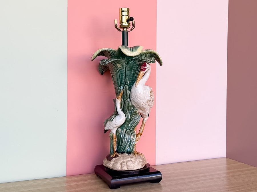 Majolica Style Heron Lamp