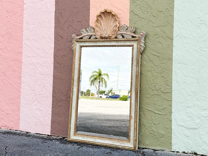 Wood Carved Shell Motif Mirror