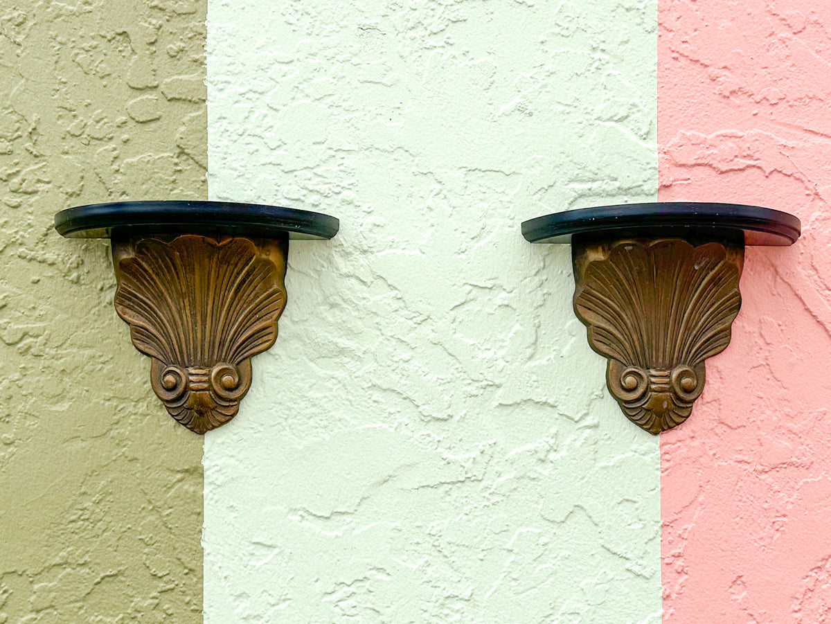 Pair of Brass Shell Wall Shelves
