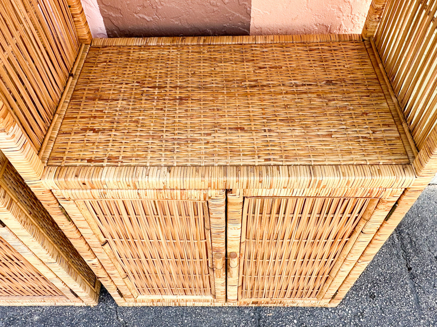 Pair of Island Style Rattan Wrapped Cabinets