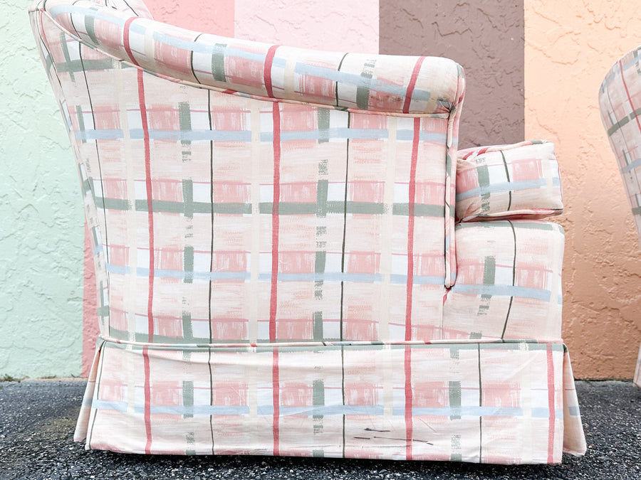 Pair of Palm Beachy Upholstered Barrel Chairs