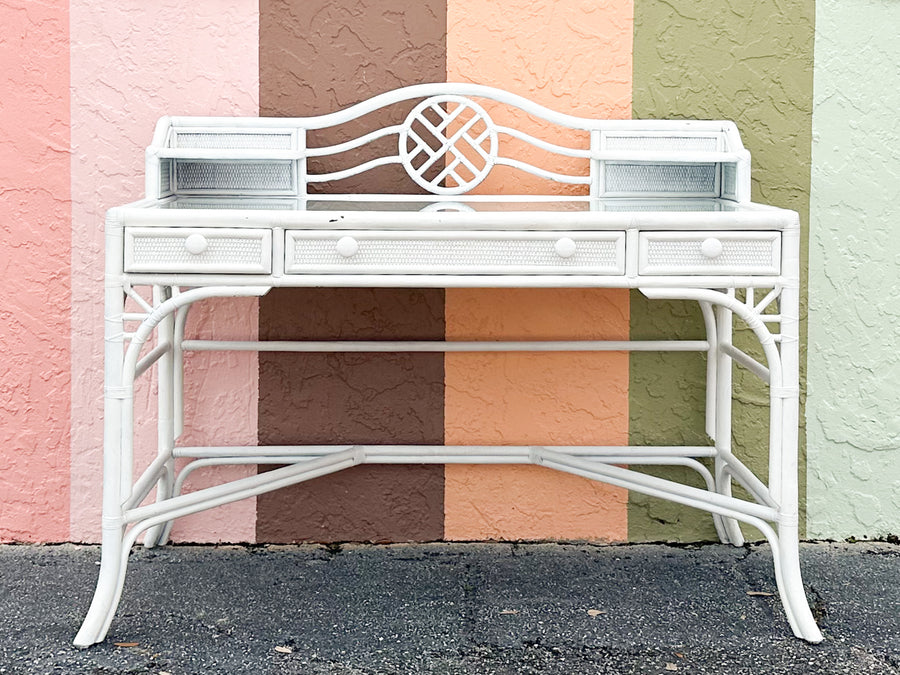 Hekman Rattan Chippendale Desk and Chair