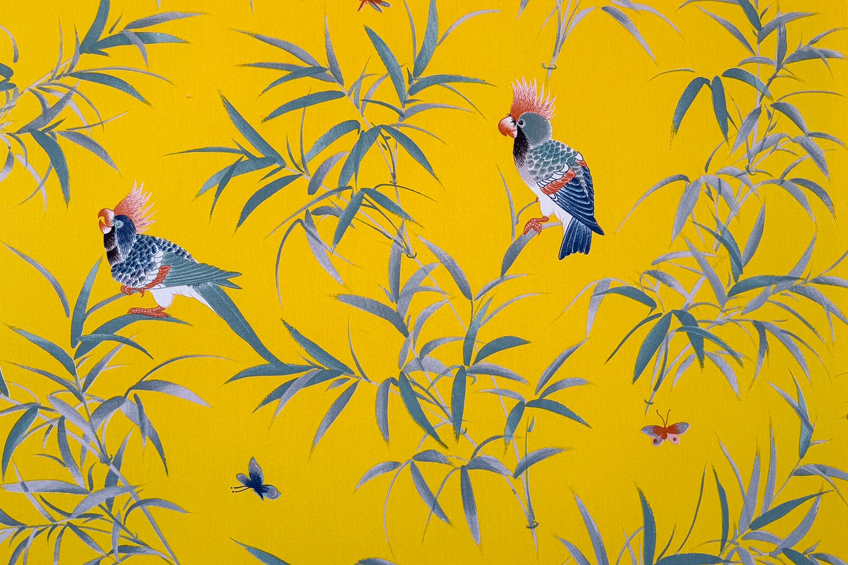 Yellow Framed Chinoiserie Fabric Panel Art