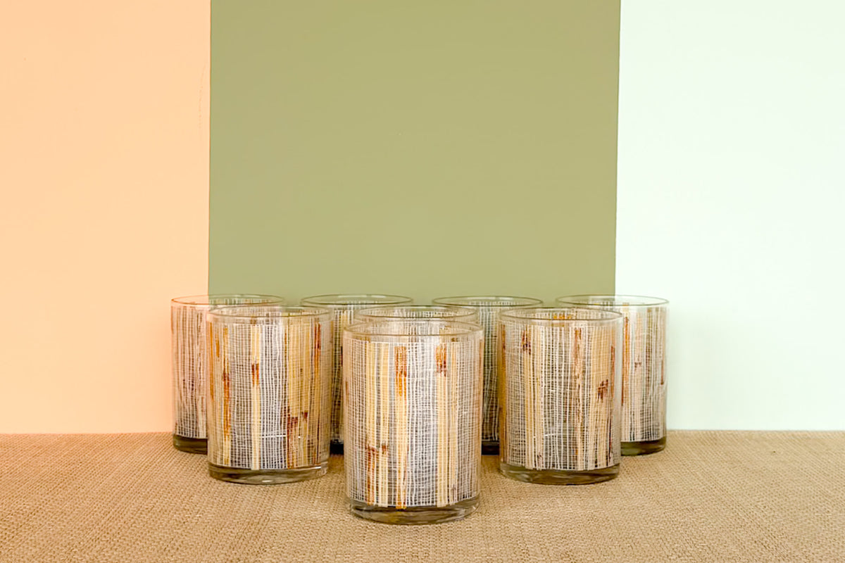Set of Eight Etched Bamboo Glassware