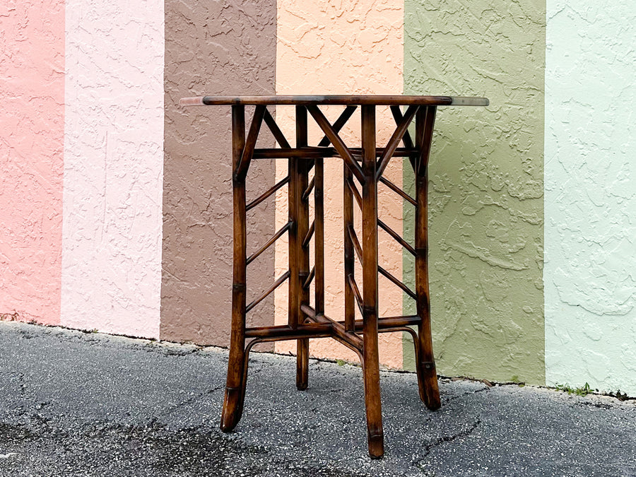 Theodore Alexander Chinoiserie Tortoiseshell Rattan Side Table
