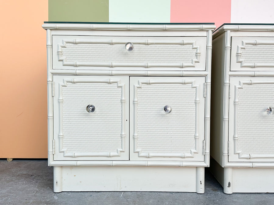 Pair of Palm Beach Style Faux Bamboo Nightstands