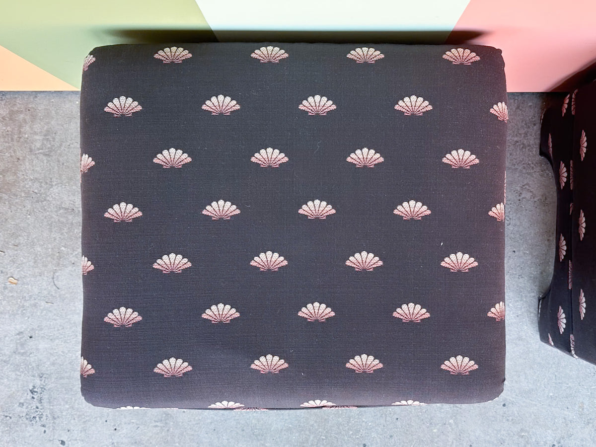Pair of Upholstered Shell Ottomans