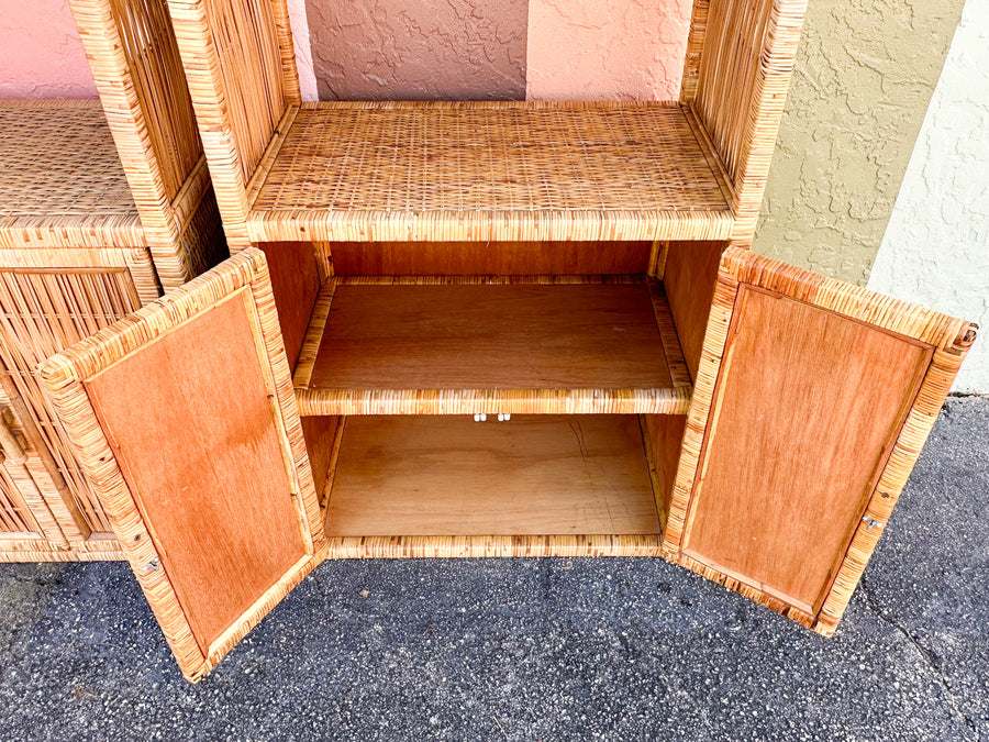 Pair of Island Style Rattan Wrapped Cabinets