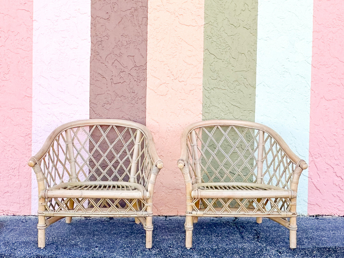 Pair of Ficks Reed Rattan Barrel Chairs