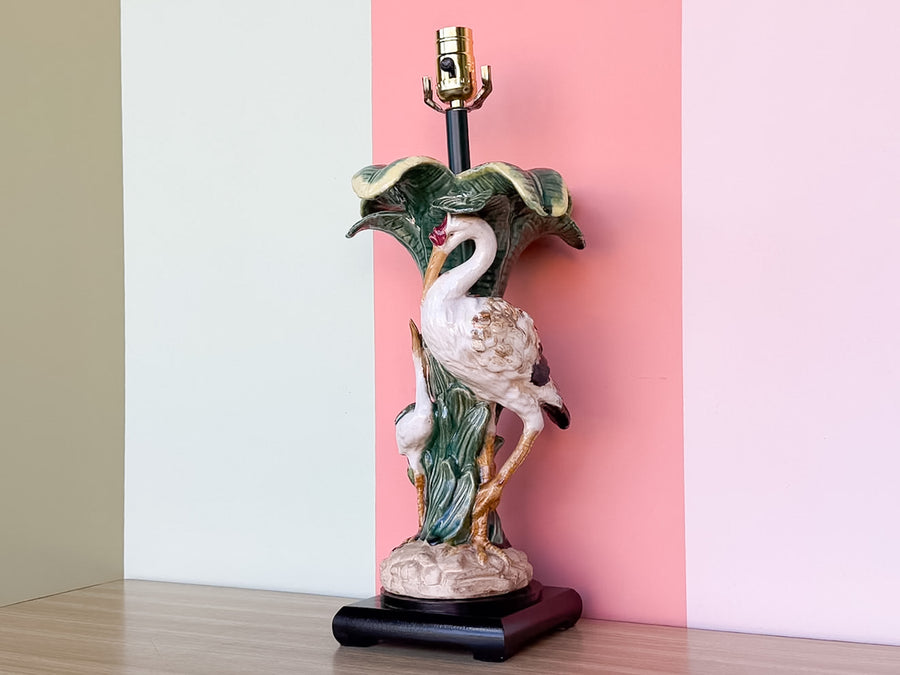 Majolica Style Heron Lamp