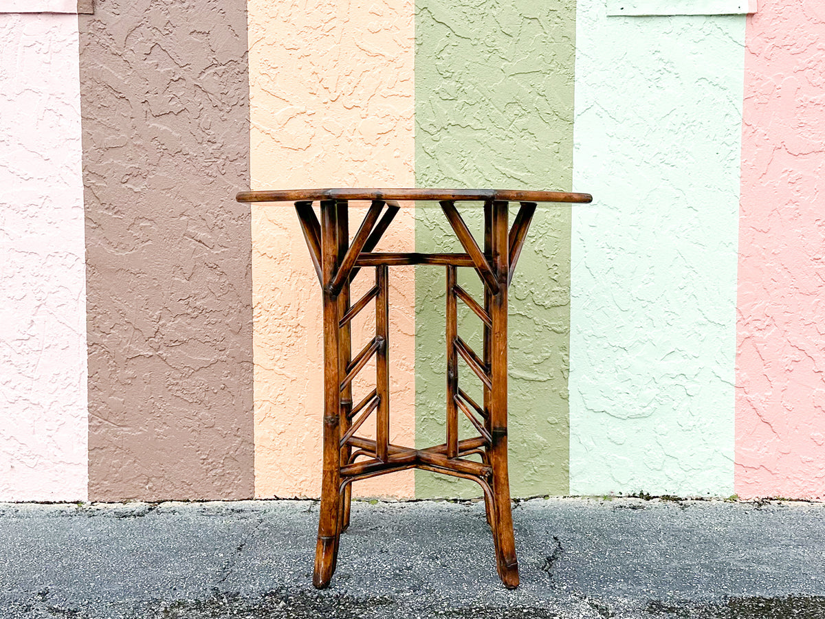 Theodore Alexander Chinoiserie Tortoiseshell Rattan Side Table