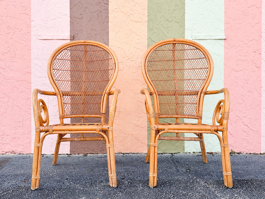 Pair of Rattan Balloon Back Chairs