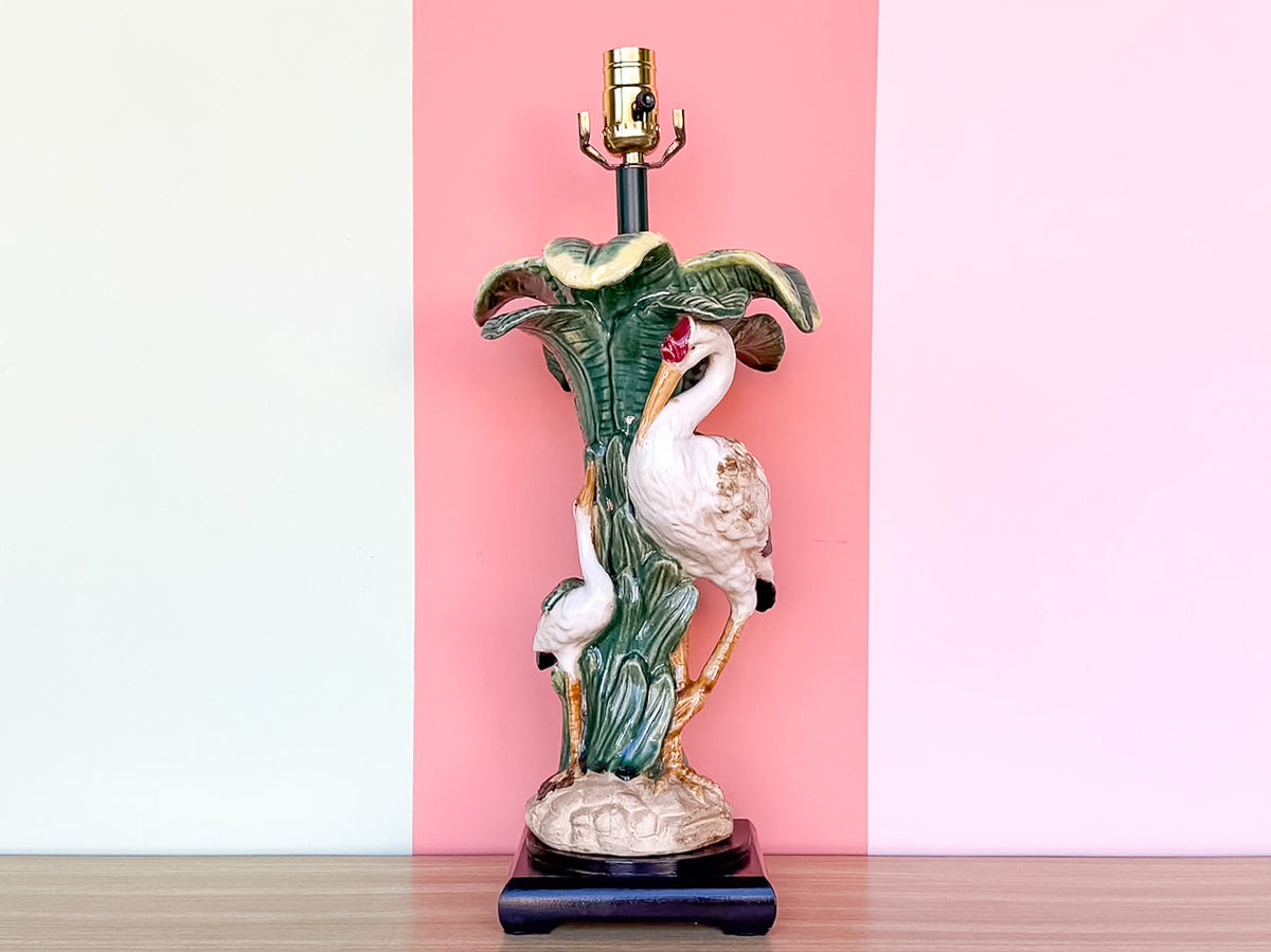 Majolica Style Heron Lamp