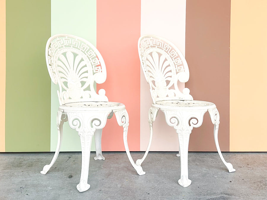 Pair of Aluminum Greek Key Outdoor Chairs