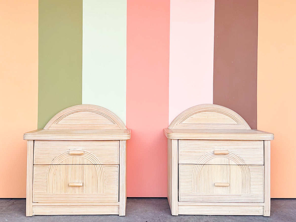 Pair of Pencil Reed Rattan Nightstands
