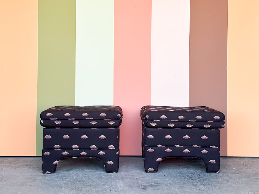 Pair of Upholstered Shell Ottomans