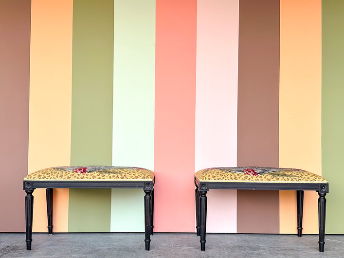 Pair of Safari Chic Needlepoint Benches