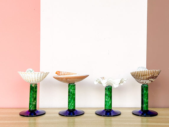 Set of Four Green and Blue Stem Shell Coupes