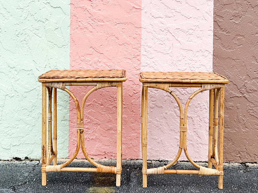 Pair of Cute Rattan Side Tables