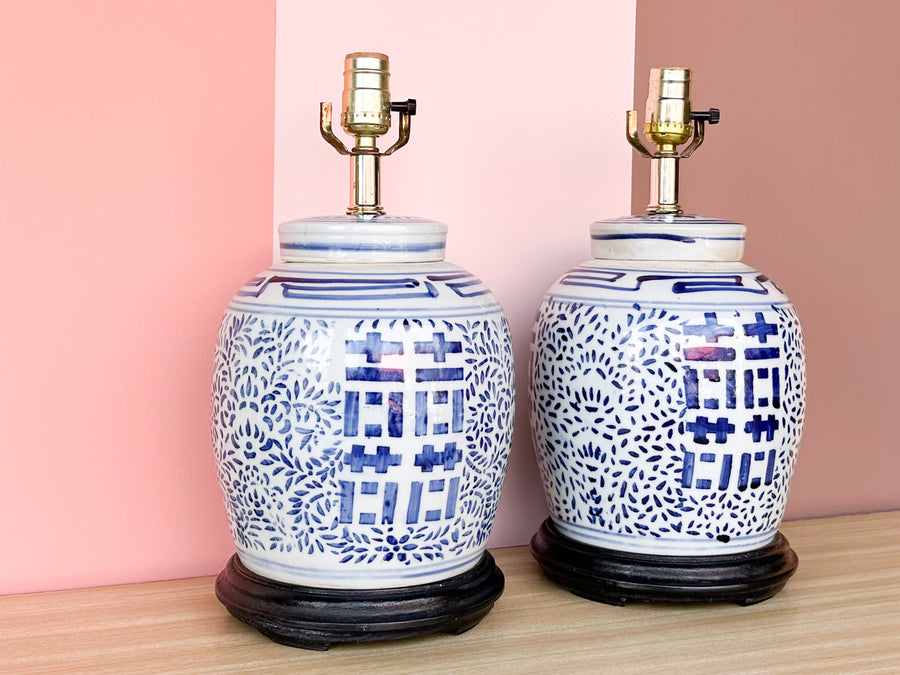 Pair of Blue and White Ginger Jar Lamps