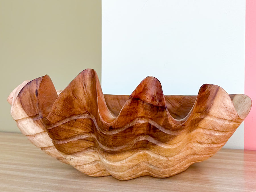 Small Hand Carved Teak Clam Shell