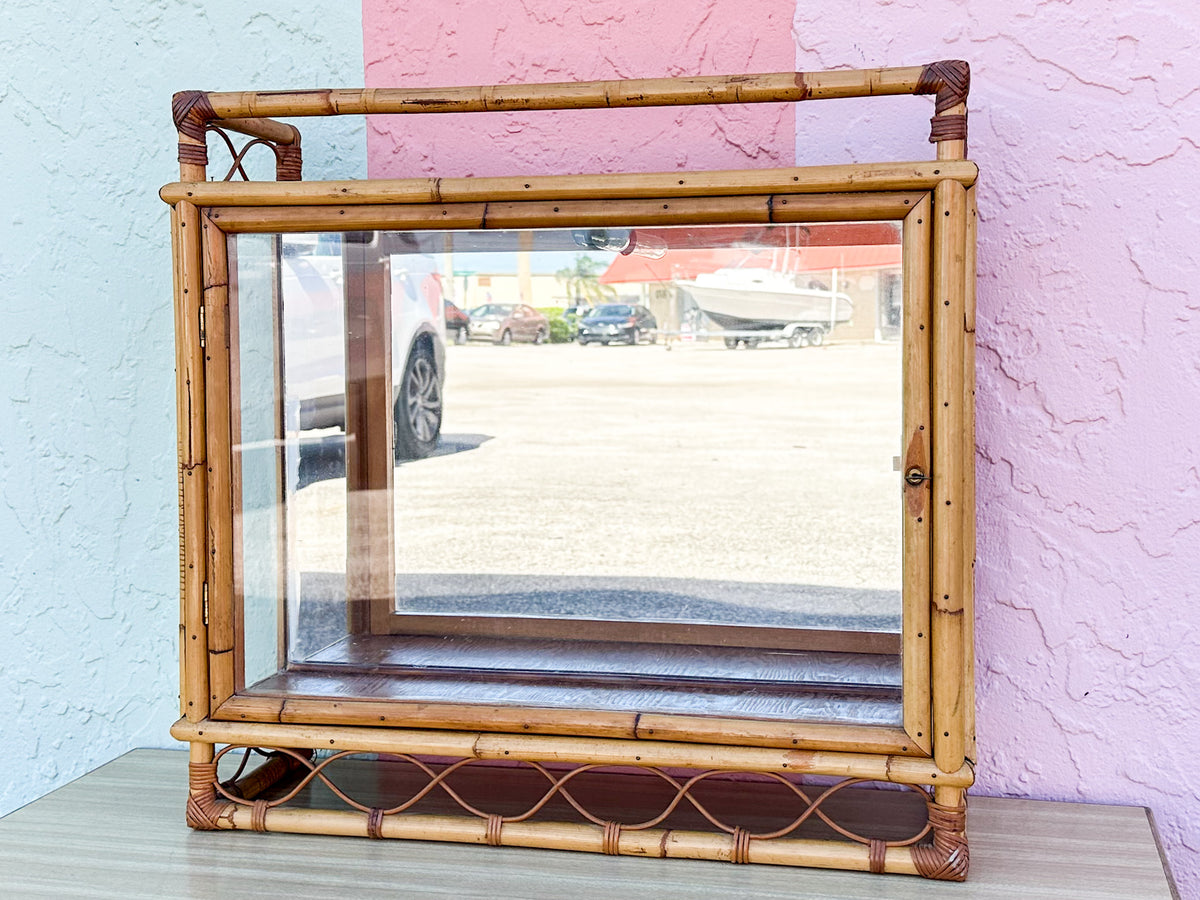 Old Florida Bamboo Mirrored Curio Cabinet