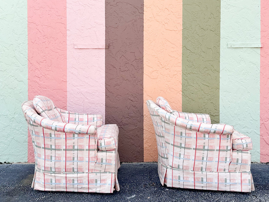 Pair of Palm Beachy Upholstered Barrel Chairs