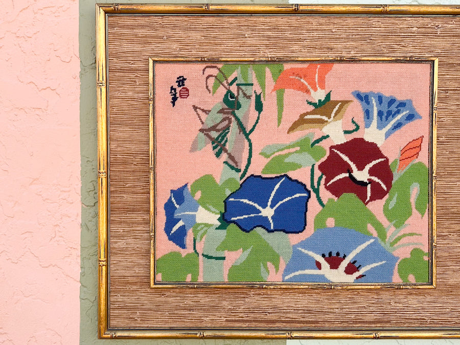 Grasshopper and Lotus Needlepoint Art
