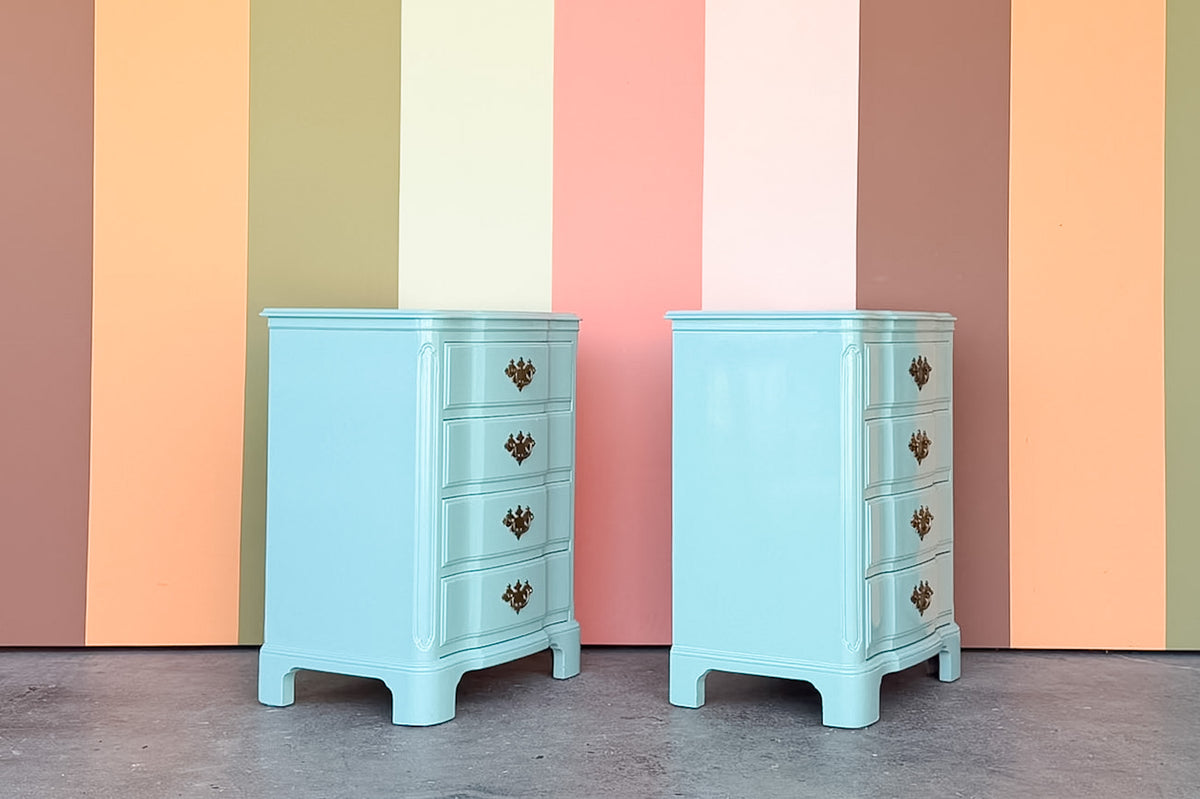 Pair of Draper Style Turquoise Nightstands