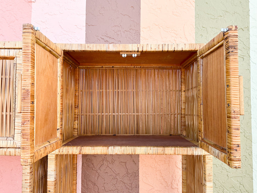 Pair of Island Style Rattan Wrapped Cabinets