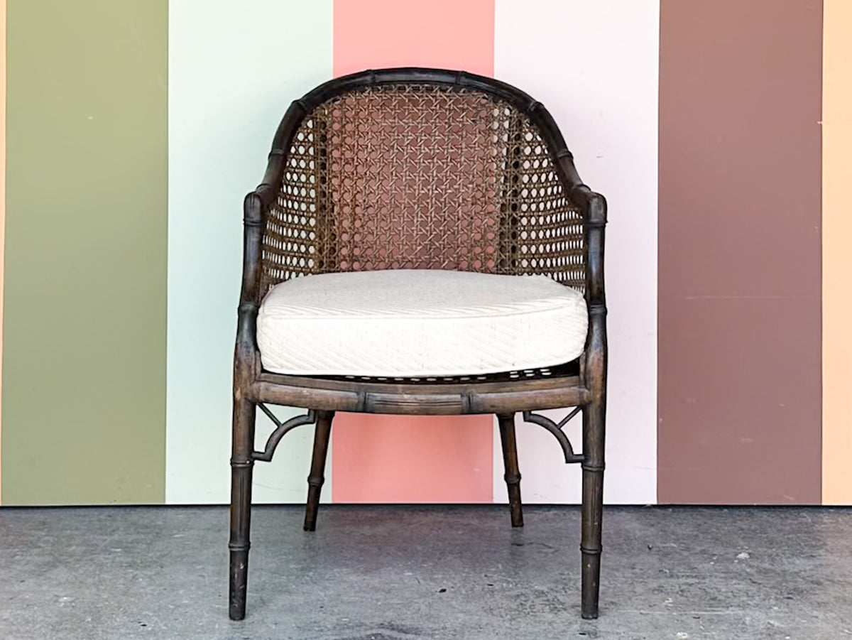 Handsome Cane and Faux Bamboo Barrel Chair