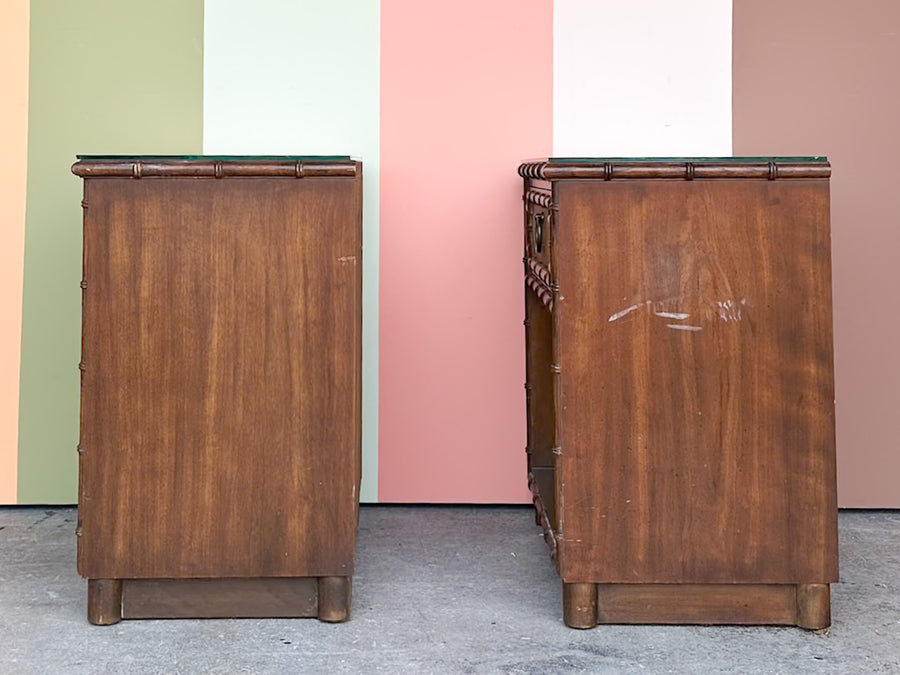 Pair of Handsome Drexel Faux Bamboo Nightstands