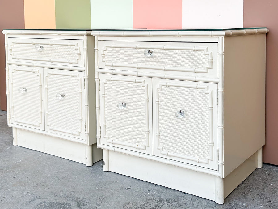 Pair of Palm Beach Style Faux Bamboo Nightstands