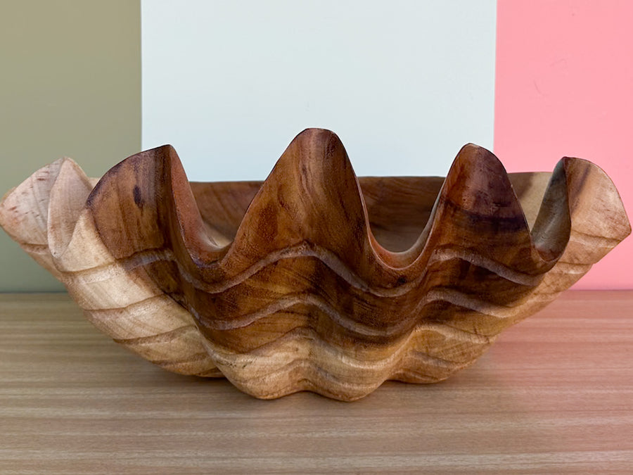 Small Hand Carved Teak Clam Shell