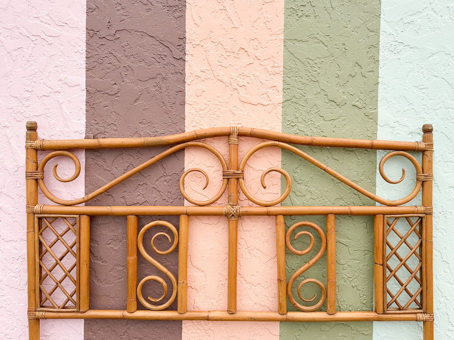 Whimsical Rattan Lattice Queen Headboard