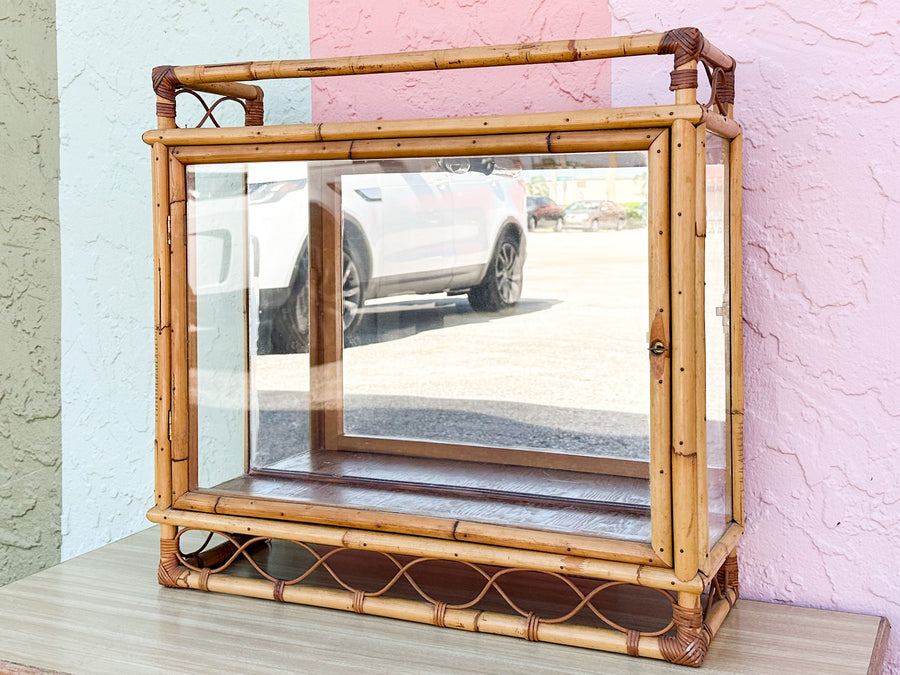 Old Florida Bamboo Mirrored Curio Cabinet