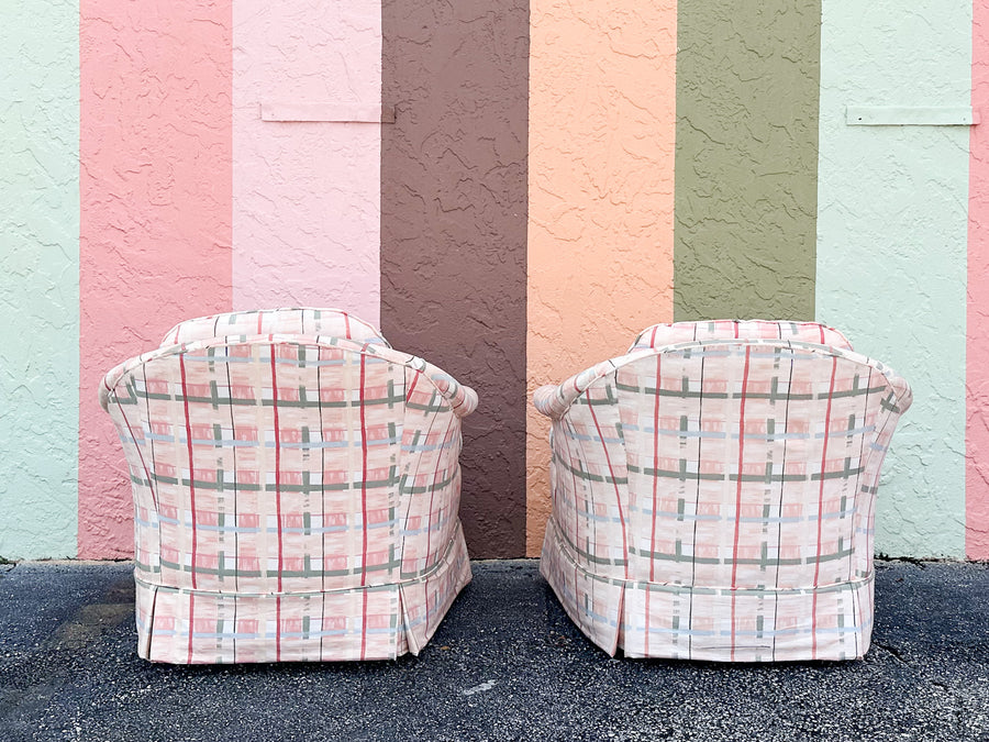 Pair of Palm Beachy Upholstered Barrel Chairs