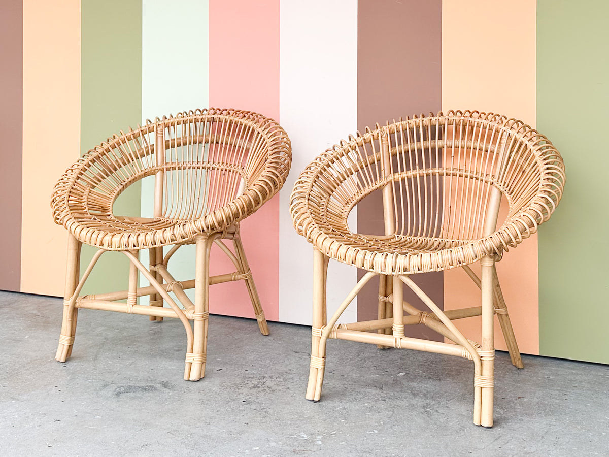 Pair of Coastal Chic Rattan Circle Chairs