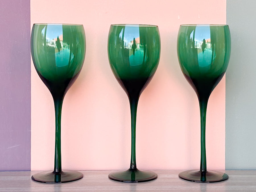 Set of Six Emerald Stemware