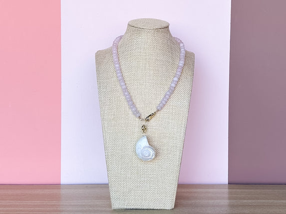 Palm Beach Regency Shell and Gemstone Necklace - Rose Quartz