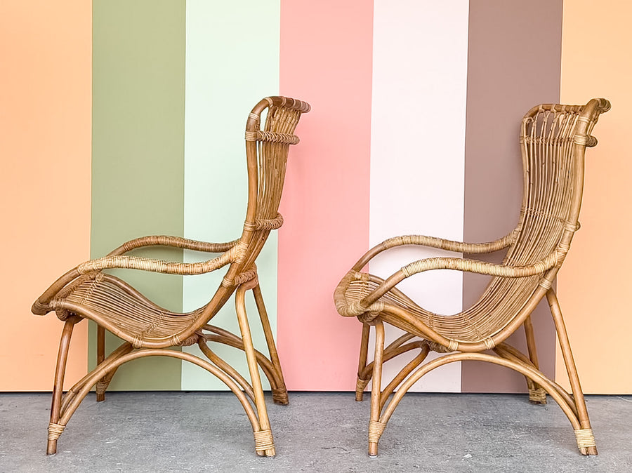 Pair of Island Chic Rattan Lounge Chairs