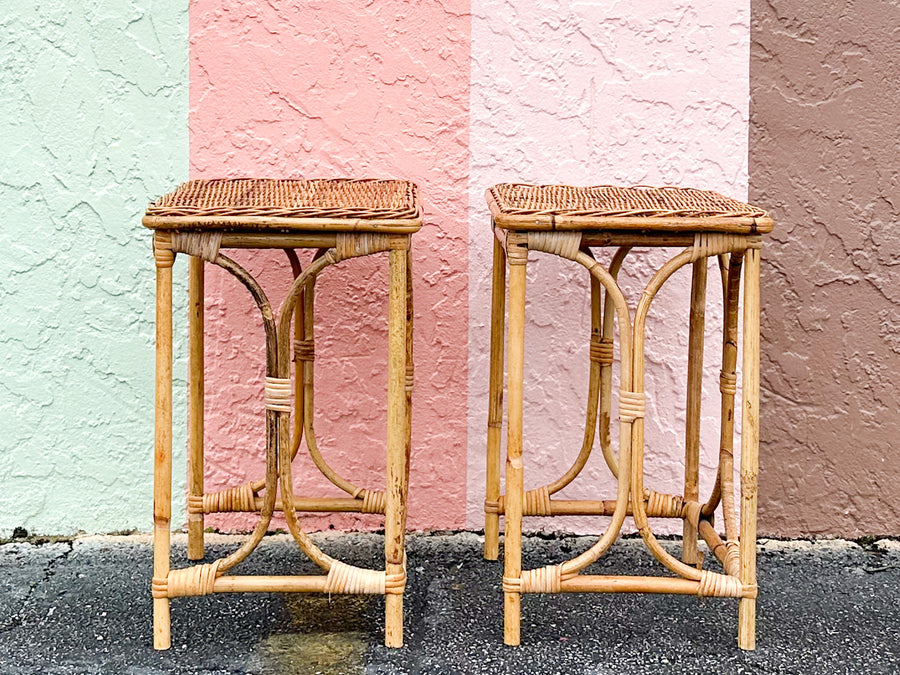 Pair of Cute Rattan Side Tables