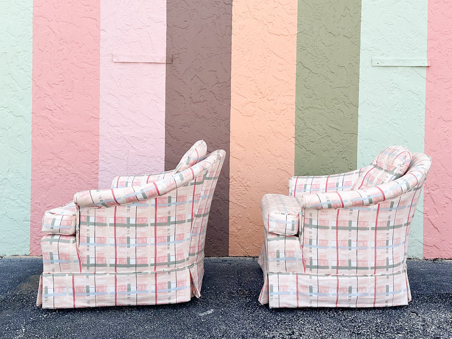 Pair of Palm Beachy Upholstered Barrel Chairs