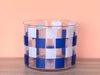 Set of Six Blue and White Gingham Glasses and Ice Bucket