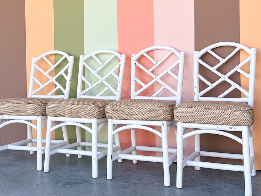 Set of Four Chippendale Rattan Dining Chairs