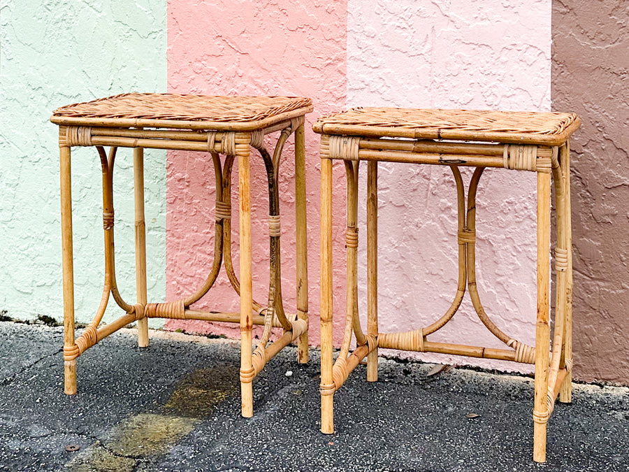 Pair of Cute Rattan Side Tables