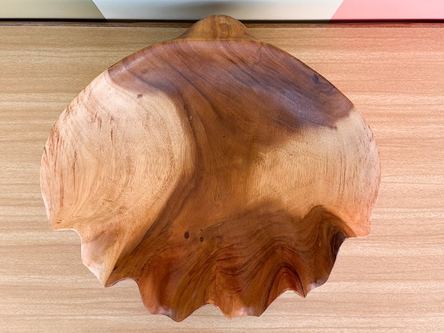 Small Hand Carved Teak Clam Shell