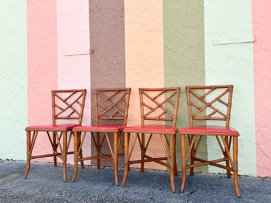 Set of Four Rattan Chippendale Chairs