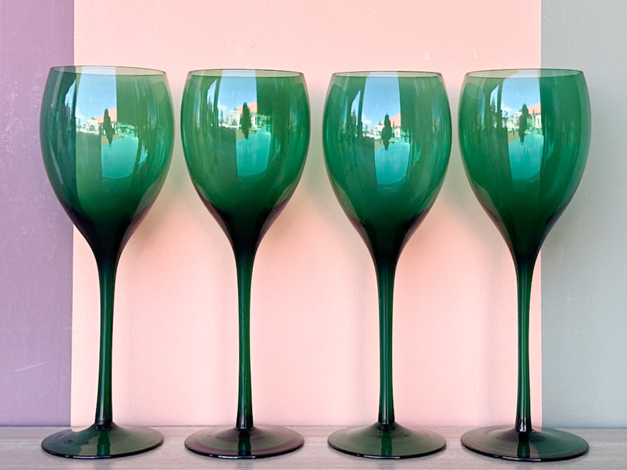 Set of Six Emerald Stemware