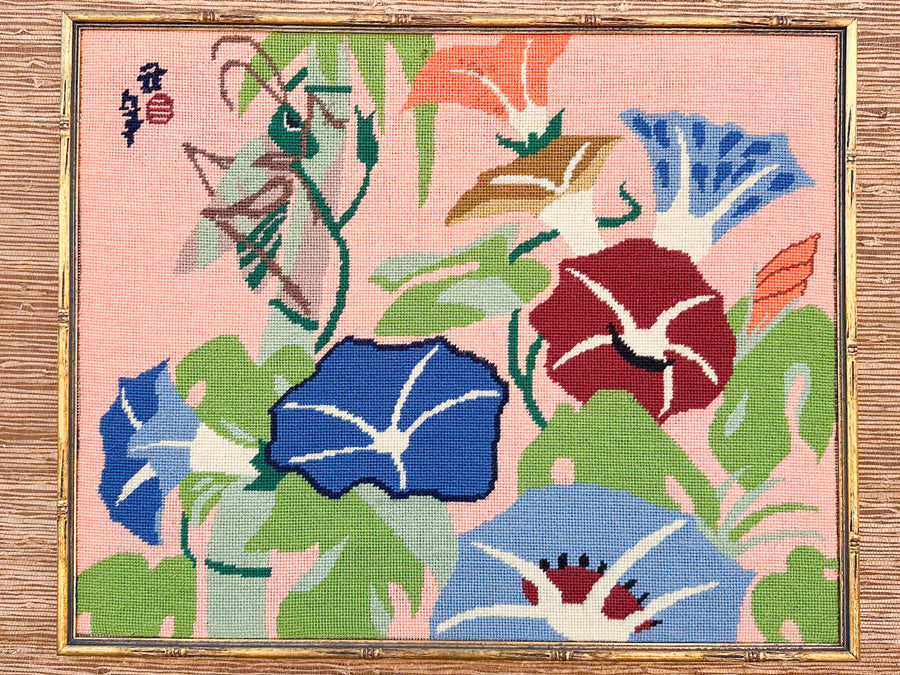 Grasshopper and Lotus Needlepoint Art